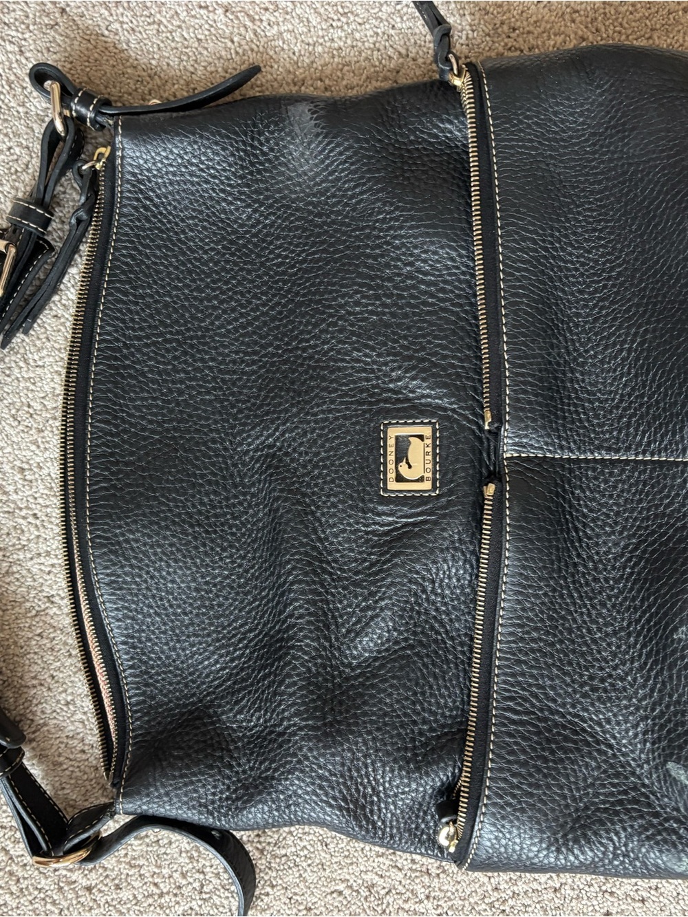 Dooney & Bourke Black Pebbled Leather Crossbody with Gold Accents
